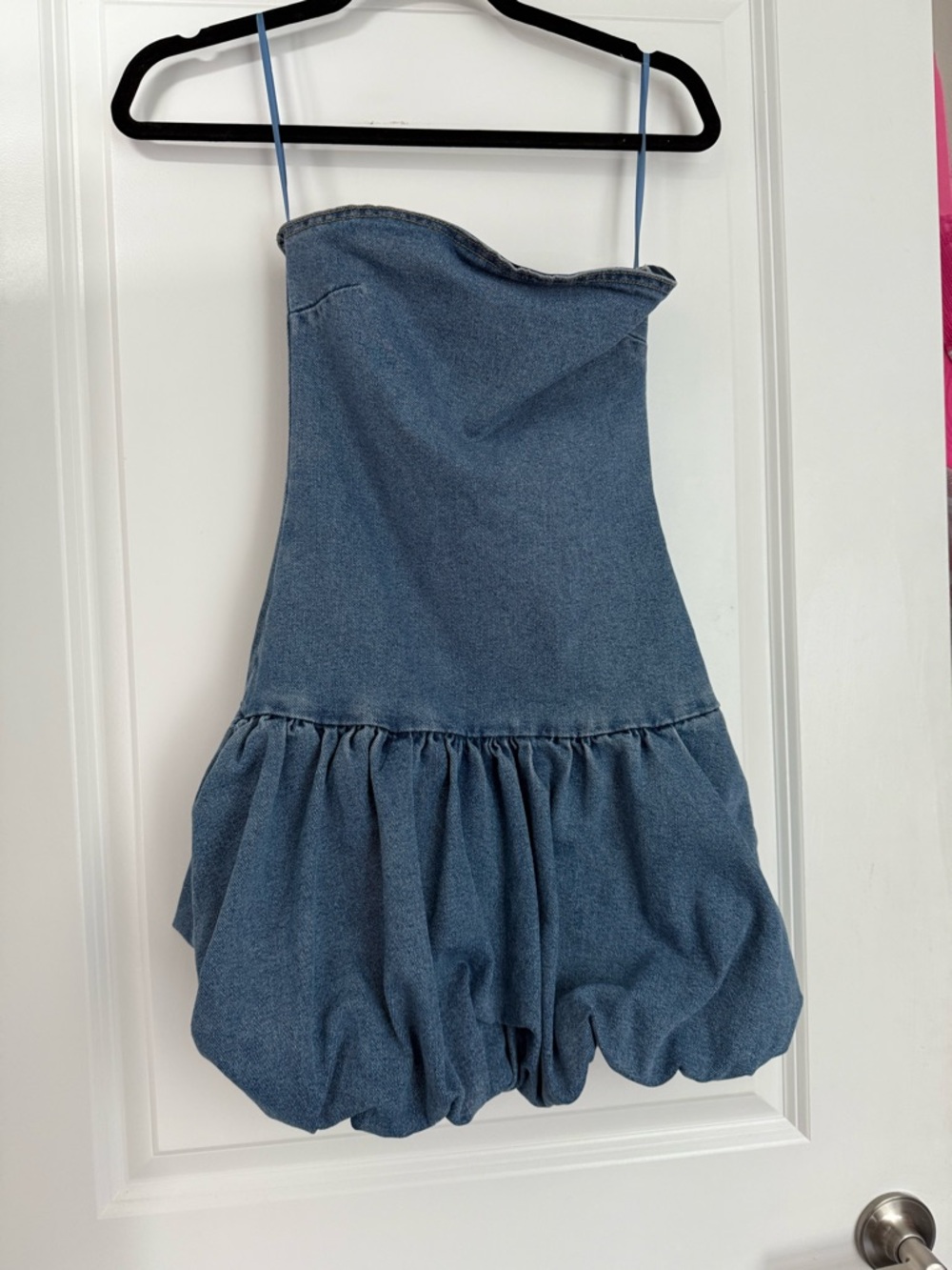 Edikted Blue Denim Bubble Mini Dress - Picture 2 of 3